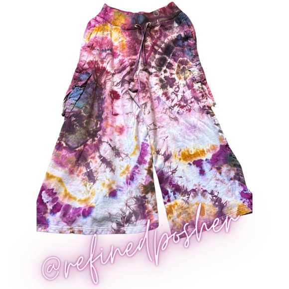 Free People Movement Playoff Wide Leg Cargo Pants size Small NEW White Tie Dye - Picture 2 of 6